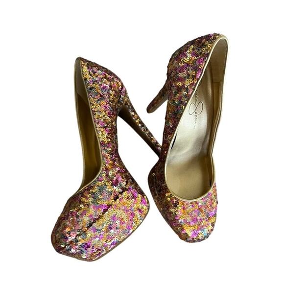 Blingy Cinderella Y2K Jessica Simpson sz 6 high heels sparkly colorful sexy - Picture 3 of 14